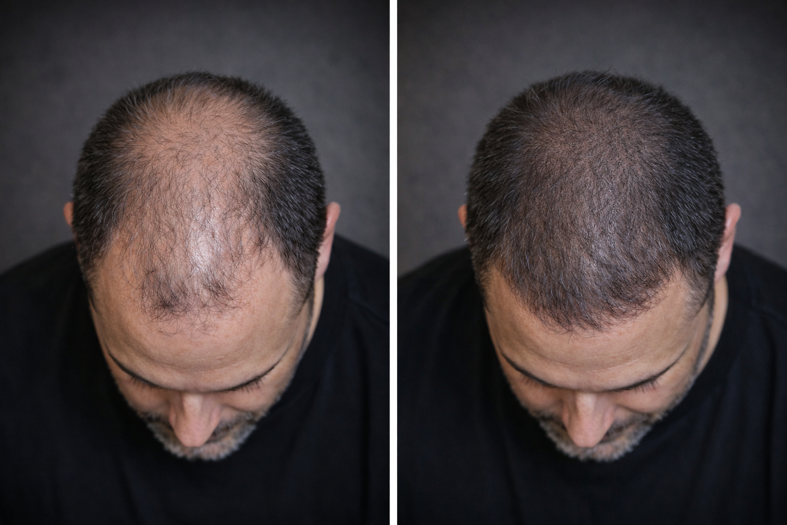 Crown area scalp micropigmentation before and after showing restored density NMC SMP Meath