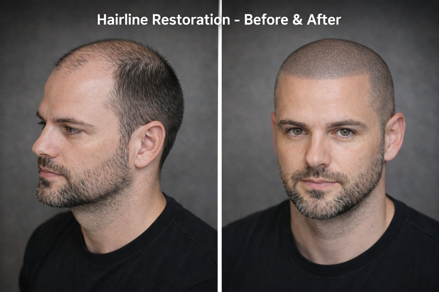 Hairline restoration before and after scalp micropigmentation treatment NMC SMP clinic